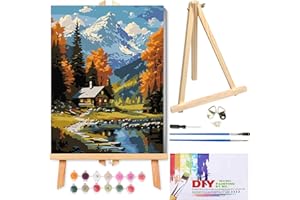 RYMILIE Paint by Numbers Kit for Adults Beginner & Kids Ages 8-12 with Wooden Frame Easy Acrylic on Canvas 9.45x11.8 inch with Paints and Brushes, Paint by Numbers Mountain for Gift Home Wall Decor