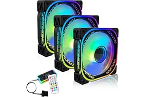 PANO-MOUNTS 120mm RGB PC Case Fans 3 Pack with Adjustable Color Controlled by Remote - 12V Quiet Gaming Computer LED CPU Cooler Chassis Fans Black