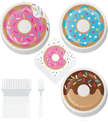 Creative Converting Donut Time Dessert Plates - 48 Count Colorful Doughnut Party Supplies