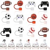 XLSXEXCL 12 Pcs Baseball Straw Topper for Stanley, Straw Covers Boys for Stanley Cup, Softball Straw Topper Compatible with Stanley 30&40 Oz 10mm Boy Straw Covers Cap for Stanley Cups Accessories