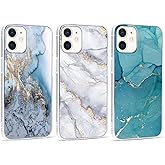 3 Pack Cute Marble Clear Phone Cases for iPhone 12 Pro/iPhone 12 Case 6.1", Aesthetic Colorful Glitter Pattern Cover Anti-Scratch Shockproof Soft Slim TPU Protective Bumper Funda for Women Girls