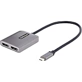 StarTech USB-C Multi-Monitor MST Hub, Dual 5K 60Hz DP, HDR, Windows Only | Laptop display extender, Dual 5K 60Hz, DSC, 2ch audio, HDCP 2.2, Extra-long built-in cable, Windows only