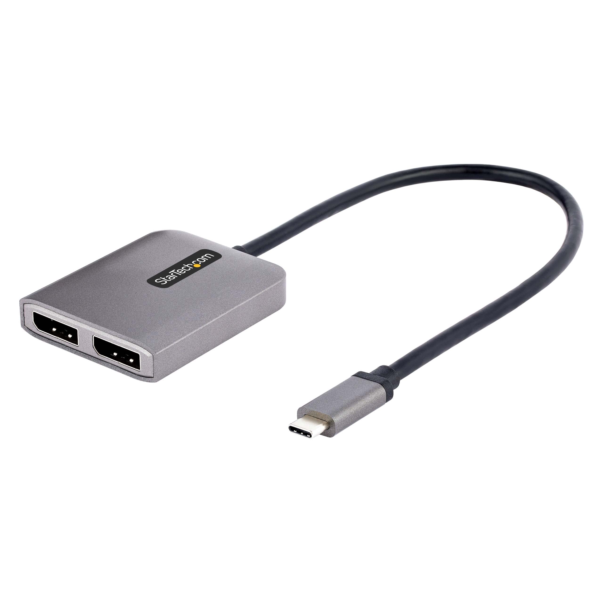 StarTech.com USB-C to Dual Displayport 1.4 Adapter, USB Type-C Muliti-Monitor MST Hub, Dual 5K 60Hz DP Laptop Display Extender / Splitter, HDR, Extra-Long Built-In Cable, Windows Only (MST14CD122DP)