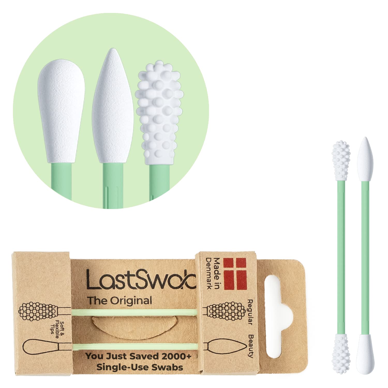 LastSwab Reusable qtips Double Pack - Reusable Cotton Swabs for Ear Wax Cleaning and Pointed qtips for Makeup removal - Zero Waste Eco friendly, Organic Sustainable products