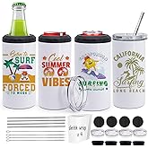 ZREGGUR 4 Pack 4 in 1 Can Cooler 16 oz Sublimation Blank Tumbler with Metal Straw,Straw Brush,Shrink Wrap, Non-Slip Coaster, Lid, Individually Boxed Standard Beer Cans,Canning Cans