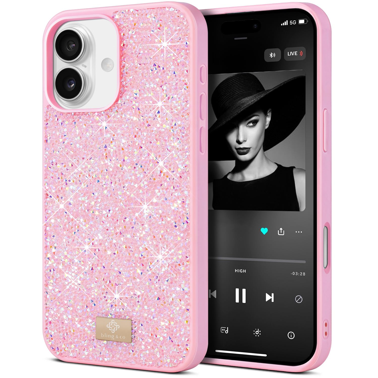 BEZ Case for iPhone 16 Case Glitter, with Bling & Co. Series, Sparkle Diamond Crystal Bling Cover for iPhone 16, Flamingo Pink