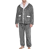 Gihuo Mens Button Down Pajama Sets Lounge Sleepwear Fuzzy 2 Piece Pjs Set Fleece Lounge Set Fluffy Pants Set