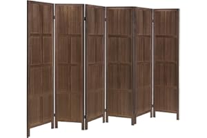 ROSE HOME FASHION RHF 6 Ft.Tall Room Divider with Stand,19" Each Panel,Rustic Folding Privacy Screens,Heavy Duty Partition Wall Dividers, Room Separator, Temporary Wall, Screen Panel with Feet, 6 Panel, Brown