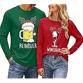 Ithalt Christmas Couples His and Her Shirt Merry Christmas Long Sleeve Top for Husband Wife Xmas Party Outfits