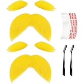 Yellow Mustache and Eyebrow Costume Kit for Halloween Party Dress Up | Choose a classic facial hair set or an expanded version with orange beanie and gloves for an easy costume look.