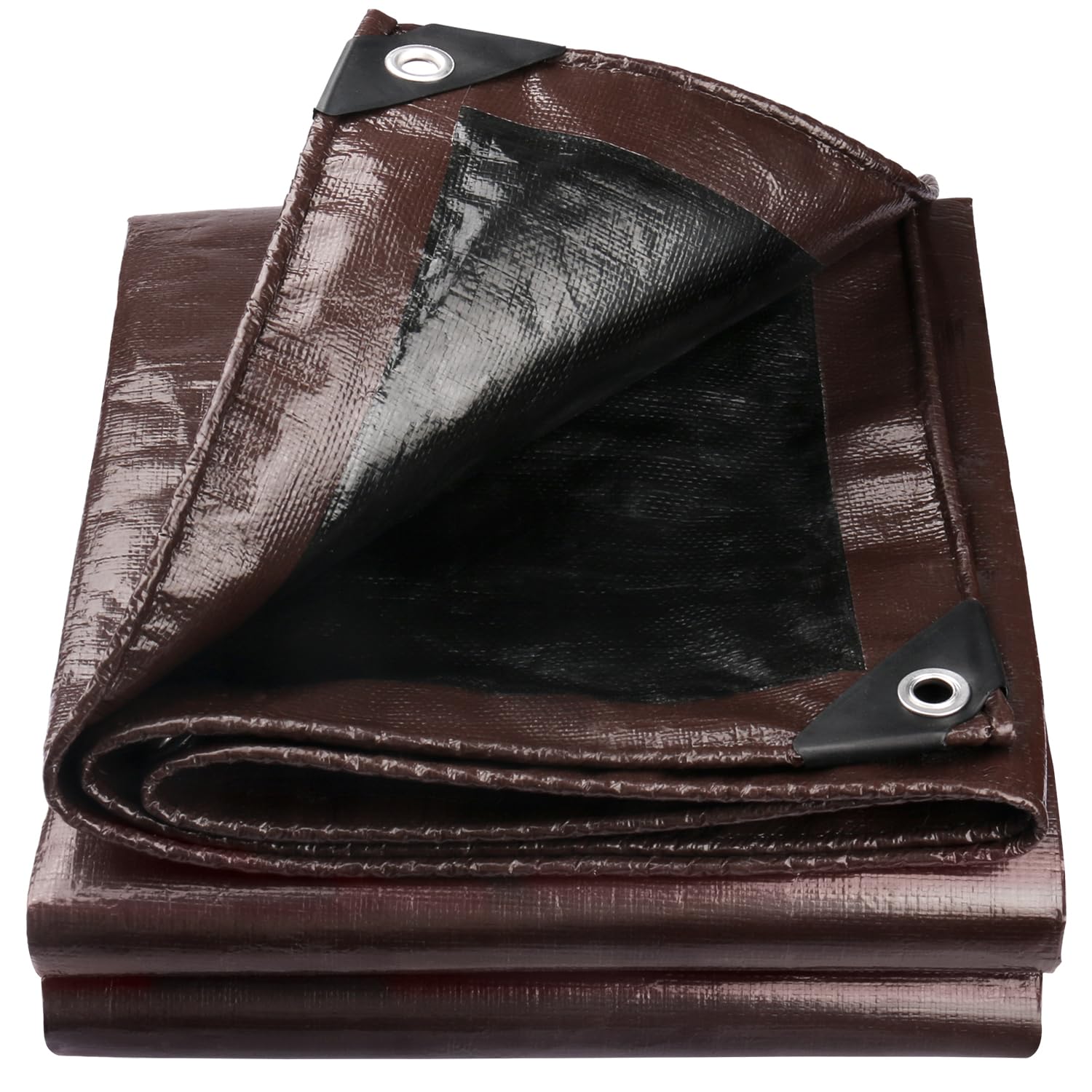 Onarway Tarpaulin Waterproof Heavy Duty: 4m x 4m 150GSM Waterproof Ground Sheet with Reinforced Grommets - Multipurpose Tarp Gover For Outdoor - Brown Black