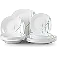 VEWEET Avivaglas 18-Piece Dinnerware Set for 6, Opal Glassware Dinner Sets Plates Set of Dinner Plate, Soup Plate, Dessert Plate, Service for 6