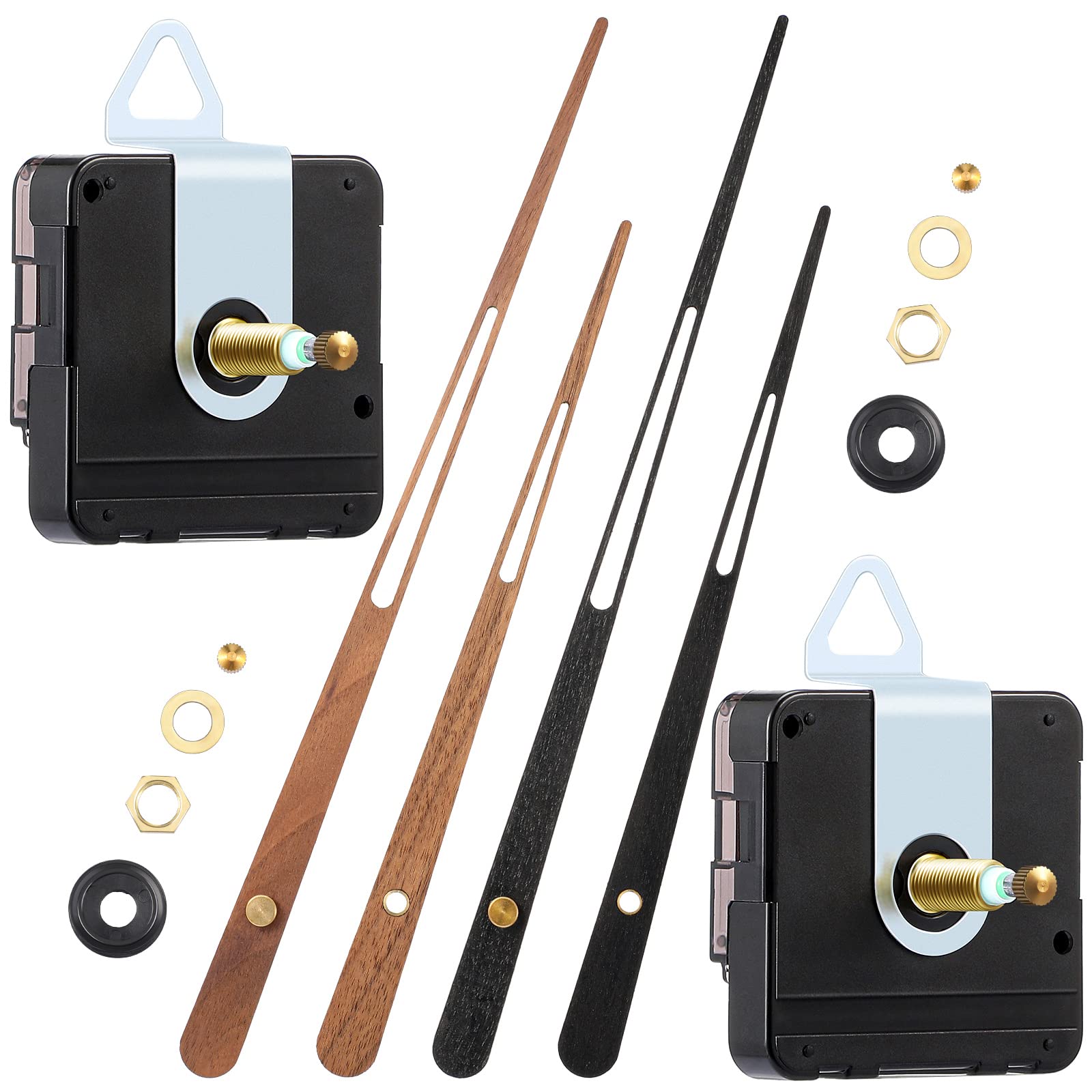 Photo 1 of Jadive 2 Pcs High Torque Long Shaft Clock Movement Mechanism with Wooden Clock Hands for DIY Repair Parts Replacement(Fit for 24'' Clock, 21 mm Shaft)