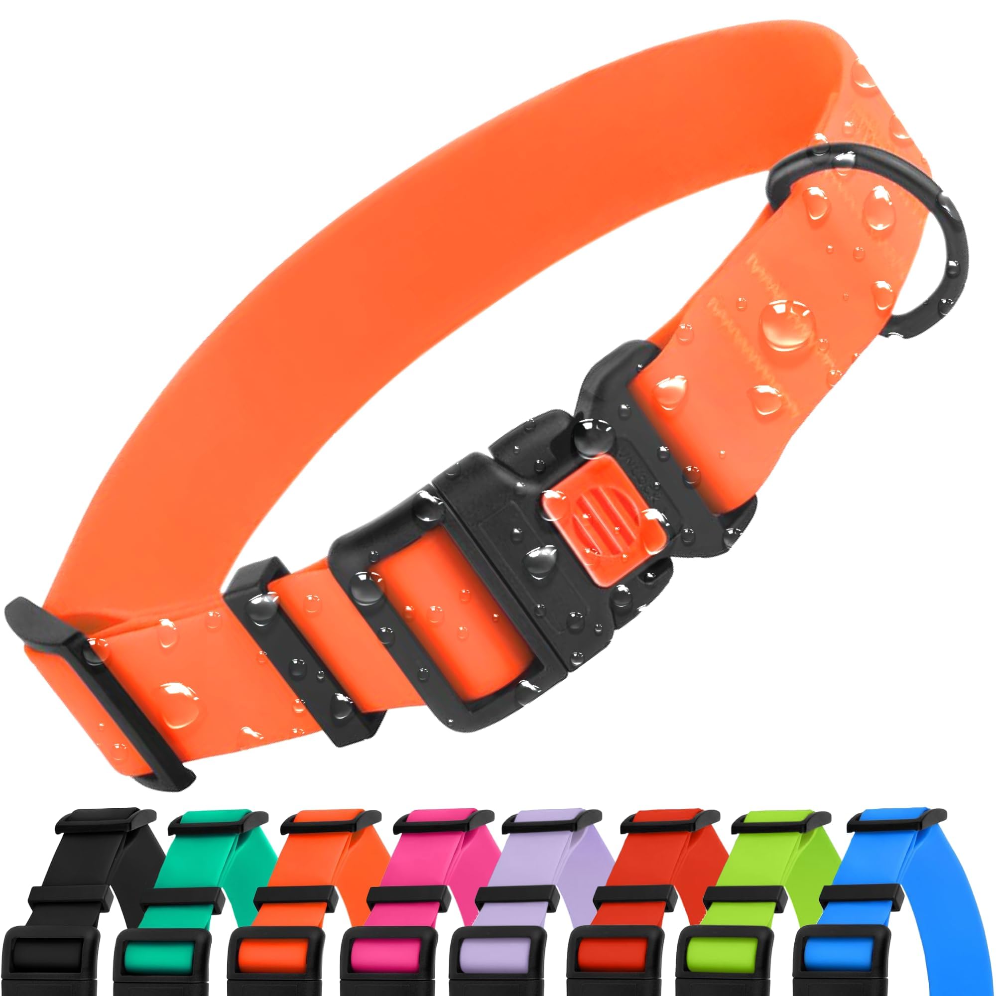 CollarDirect Adjustable Dog Collar Colorful Waterproof Pet Collars for Small Medium Large Dogs Puppy Pink Black Blue Mint Green Orange (Neck Fit 12"-16", Orange)