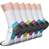 CHARMKING 6 Pairs Crew Compression Socks for Women & Men Circulation 15-20 mmHg is Best for All Day Wear Running Nurse