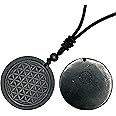OMKKA Karelian Shungite pendant necklace | Sacred Geometry Flower of Life Symbol | Healing Spiritual protection Crystal Talisman Jewelry | Chakra Amulet for Meditation