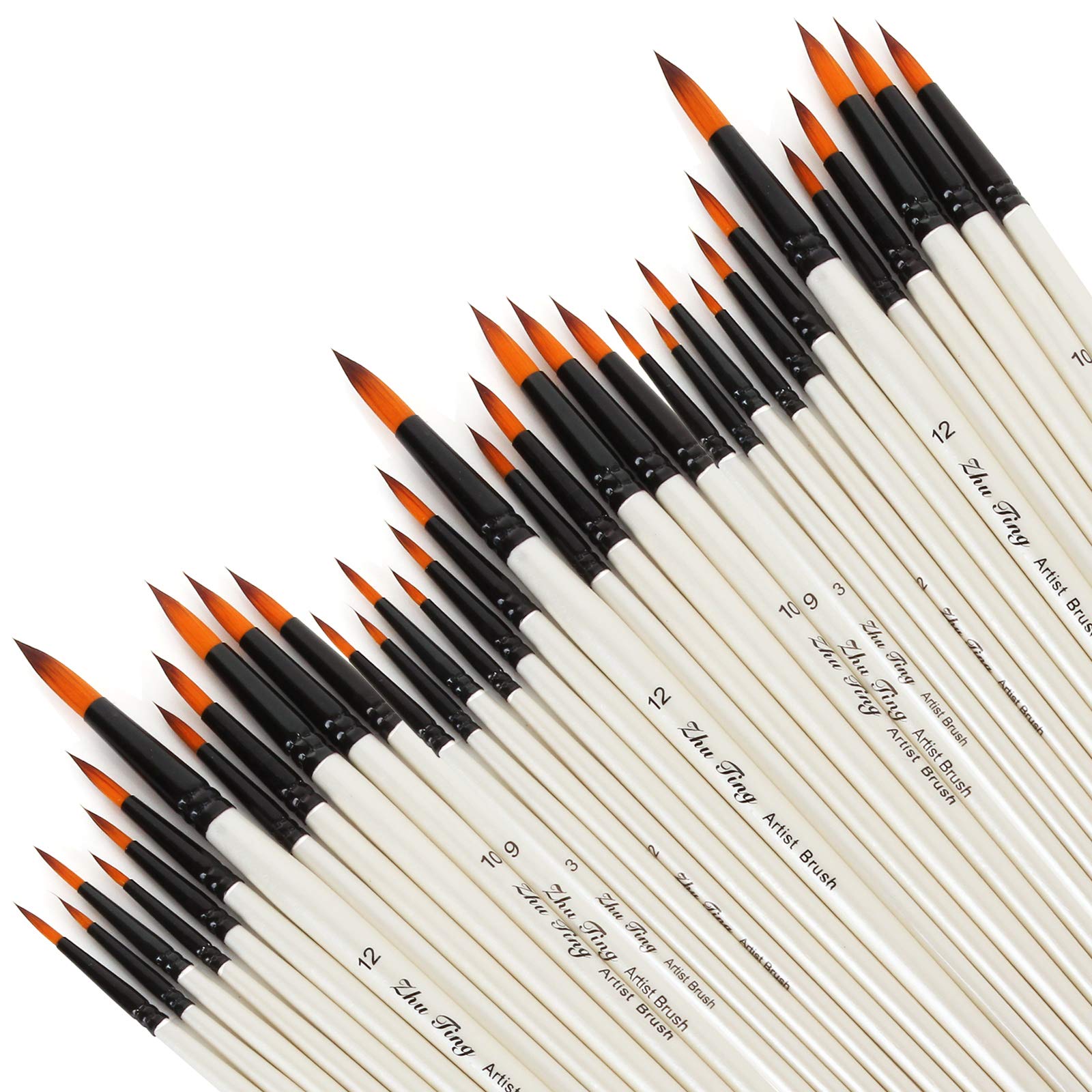 AHUNTTER 60 Pcs Artists Nylon Hair Round Art Paint Brushes Set for Oil Acrylic Watercolour Gouache Craft Face Painting, Perfect for Painting Canvas, Ceramic, Clay, Wood & Model - White