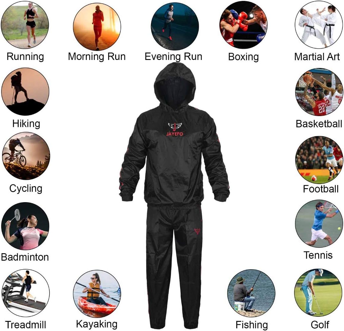 Jayefo Sauna Suit with Hood Full Body Sweat Suit Hot Waist Trainer Waterproof Non Rip Fitness Gym Running Boxing MMA Suit Shaper Heat Trapping Suit. : Sports & Outdoors