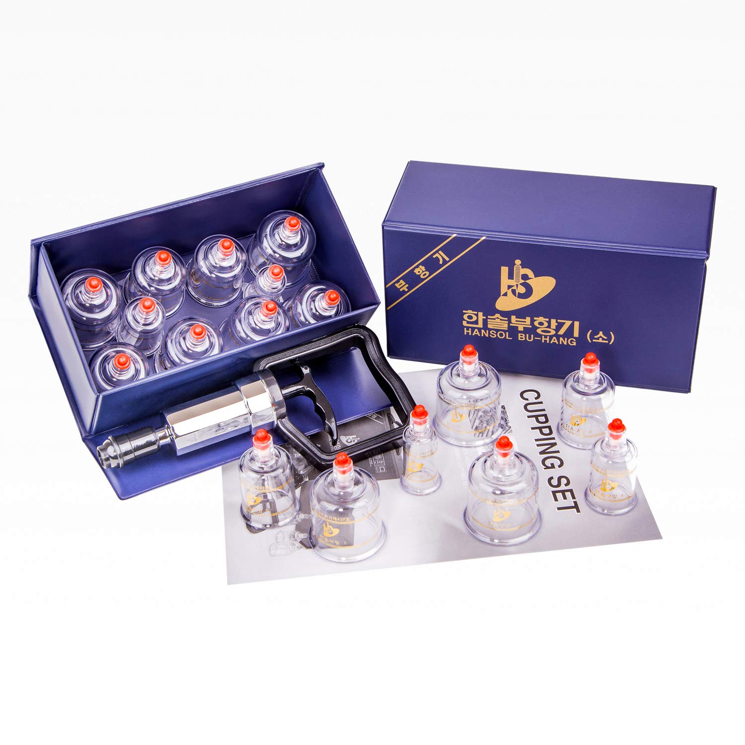 Hansol Professional Cupping Therapy Equipment Set with Pumping Handle 10 Cups & English Manual (Made in Korea)