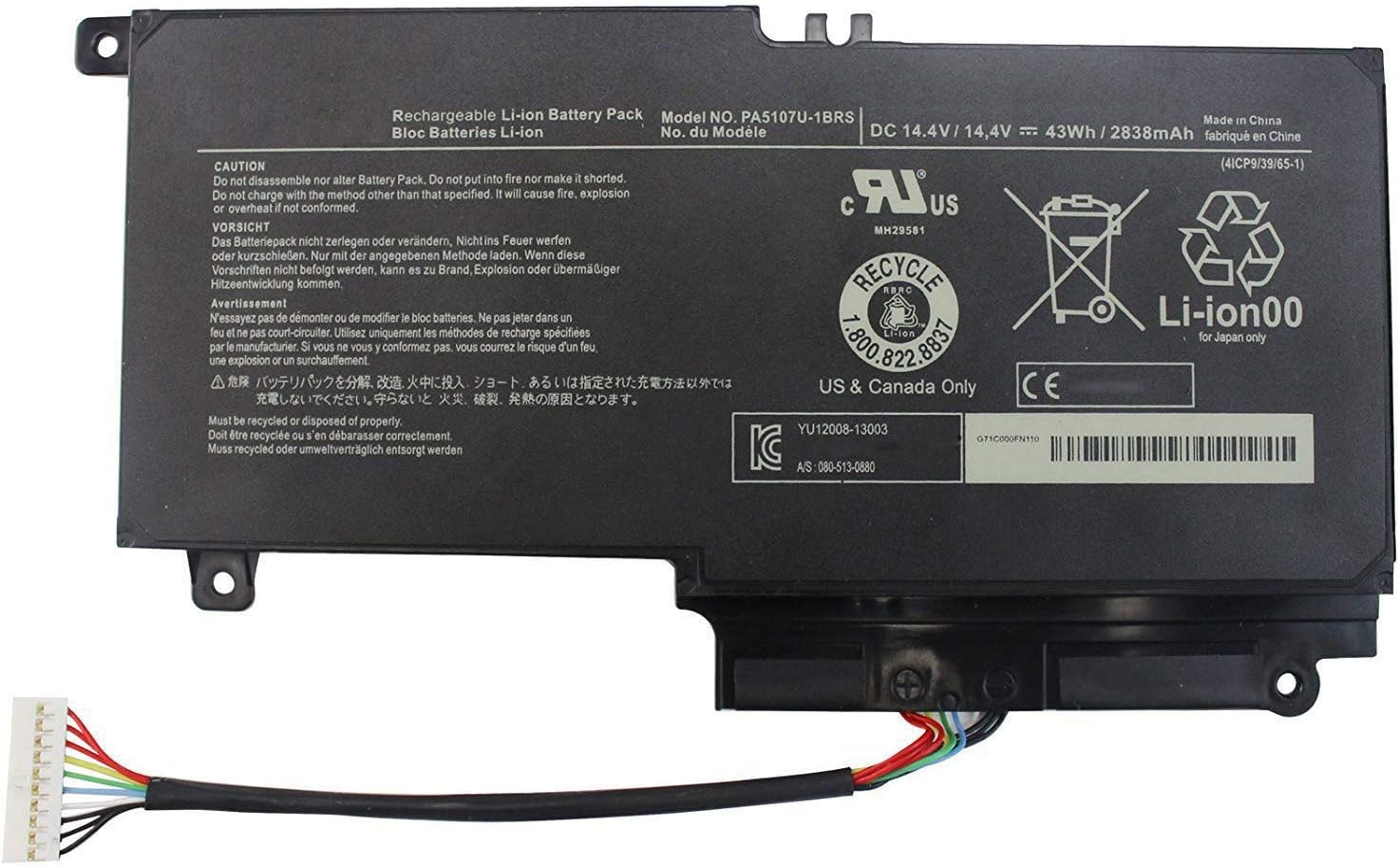PA5107U-1BRS Laptop Battery Replacement for Toshiba Satellite L50 L50-A L55 L55t L40-A L40D L45D L55-A L55D-A L55DT-A P50 P50-A P50-b P55t-a P55t-A5116 S55-A5295 S55t-A5202 S55t-A5337 (14.4V 43Wh)