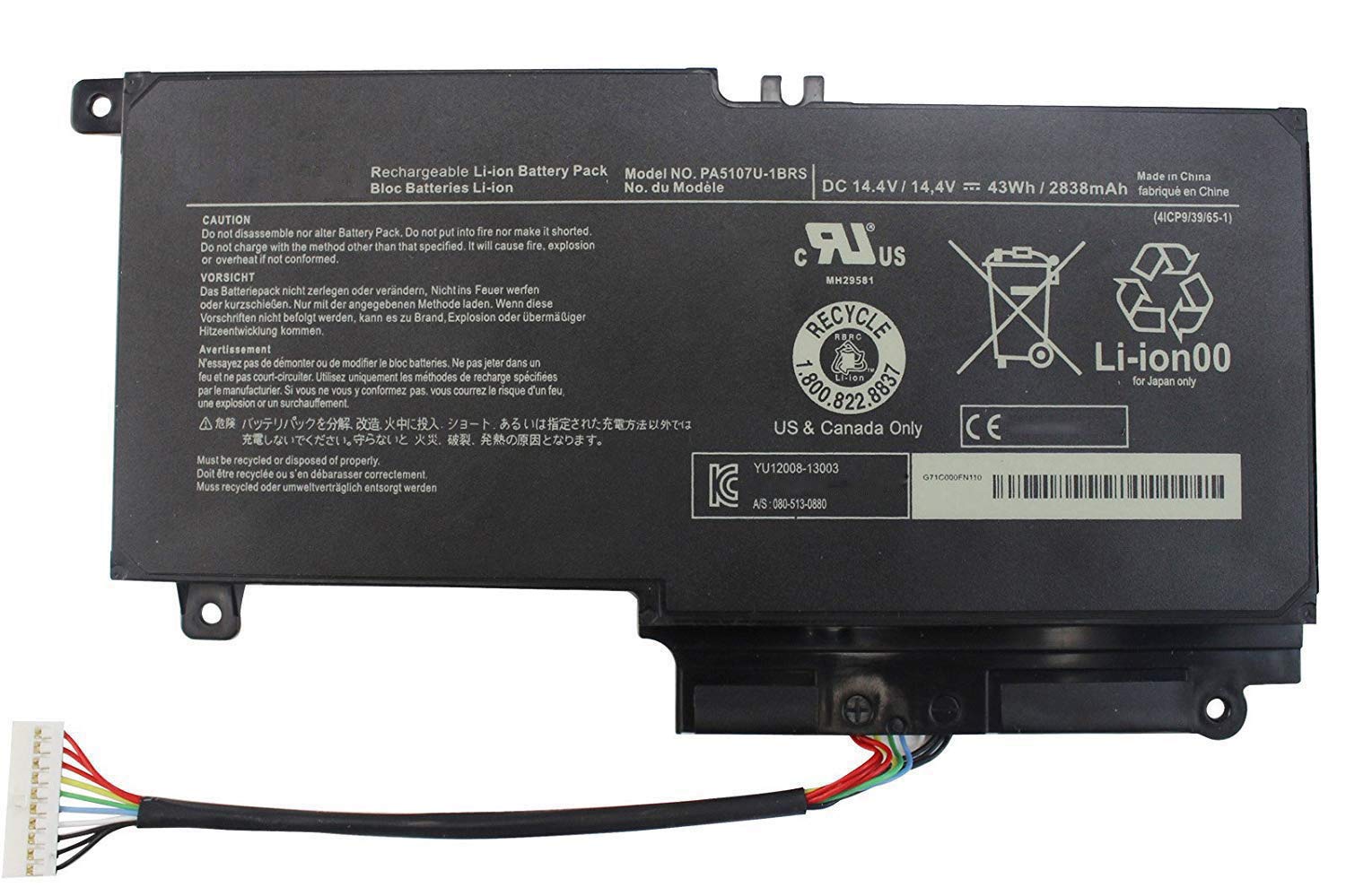 PA5107U-1BRS Laptop Battery Replacement for Toshiba Satellite L50 L50-A L55 L55t L40-A L40D L45D L55-A L55D-A L55DT-A P50 P50-A P50-b P55t-a P55t-A5116 S55-A5295 S55t-A5202 S55t-A5337 (14.4V 43Wh)