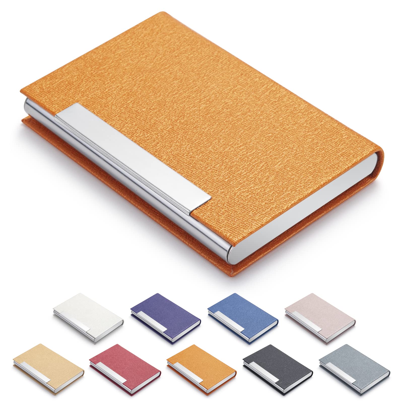 MAZYPO Business Card Holders - PU Leather & Stainless Steel Case, Slim Metal Holder with Magnetic Shut