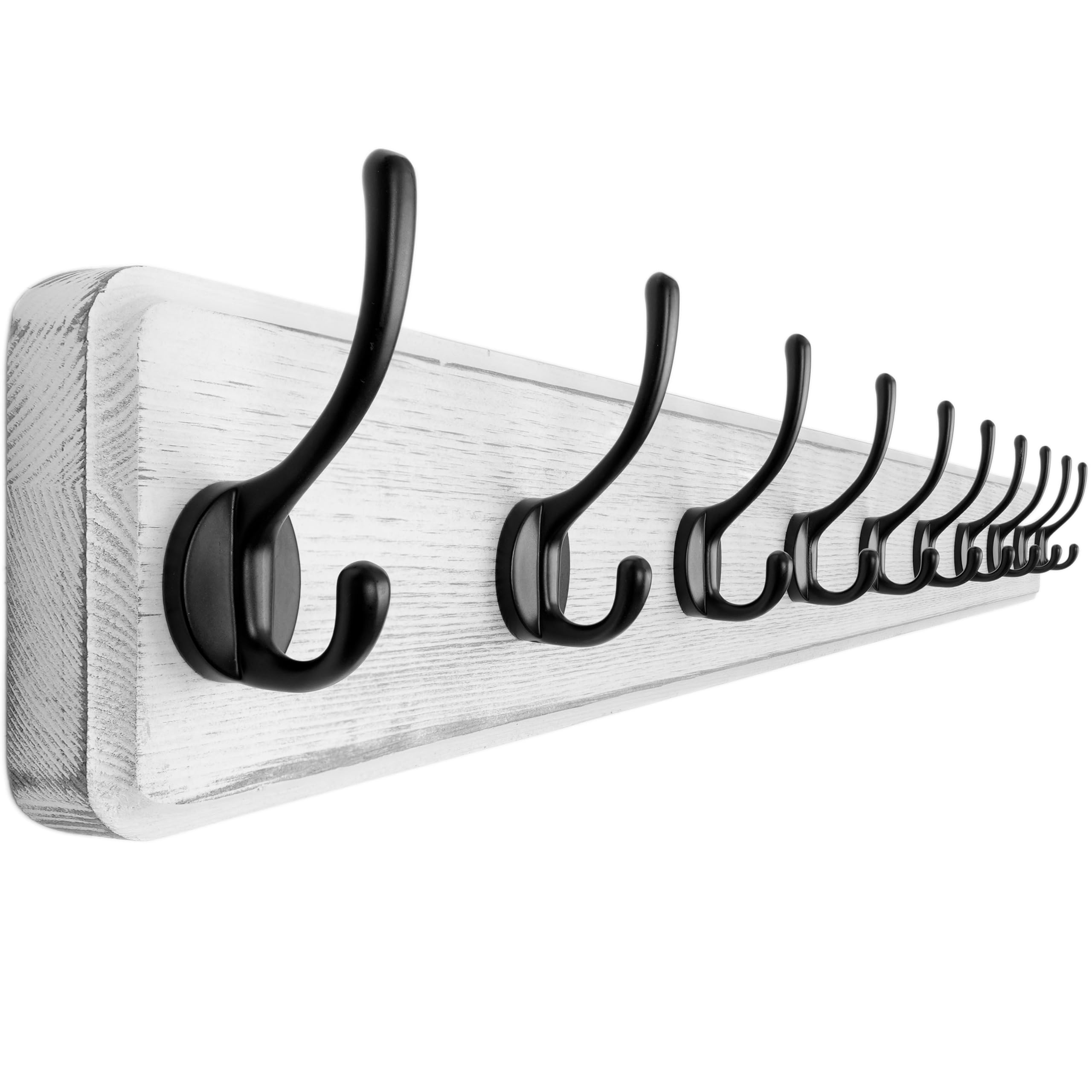 Dseap Coat Rack Wall: 97cm Long, Patented, Heavy-Duty, 10-Double-Hooks Wooden Wall Mounted Coat Rack Coat Hanger Hook Rail for Winter Coats Hat Jacket Clothing, White & Black