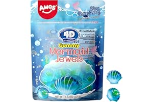 Amos 4D Gummy Candy Mermaid Jewels Fruity Filled, Soft Center Jelly-filled Seashell Candy for Girls Mermaid Party, Resealable 2.54oz Bags(Pack of 3）