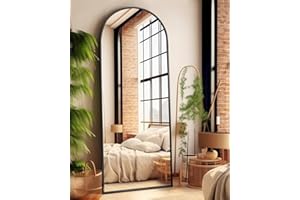 KOMCOTE 58"x18" Arched Full Length Mirror - Black Freestanding Floor Mirror for Bedroom, Living Room, Dressing Room - Elegant Arch Design, Wall Mount or Standing, Lightweight & Shatterproof