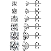 Beljeley 6 Pairs Sterling Silver Stud Earrings Set for Women, Hypoallergenic Cubic Zirconia Jewelry Pack, 14K Gold Plated Small Studs