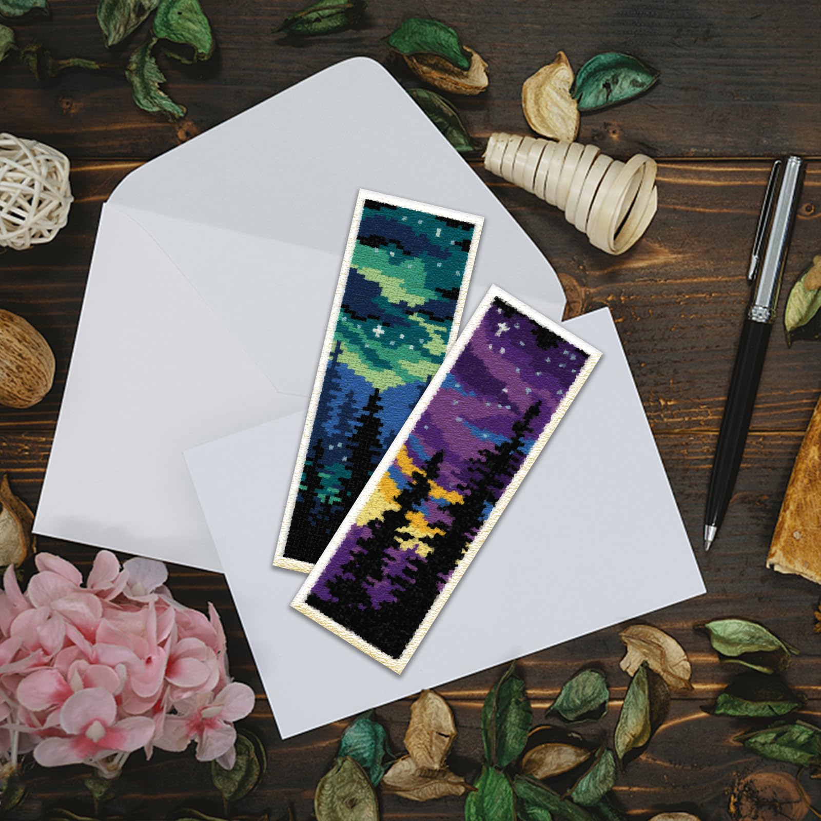 ACRNIGHEET 6PCS Cross Stitch Bookmark Kit for Adult Beginners Landscape Cross Stitch Kits DIY Crossstitch Kits Adult Stamped Bookmark Embroidery Bookmarks Kit with Instructions 8''x2.4'' 11CT