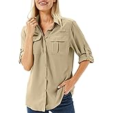 Anteef Women's Safari Shirts Long Sleeve Hiking Fishing UV Sun Protection UPF 50+,Quick Dry SPF Breathable Shirts