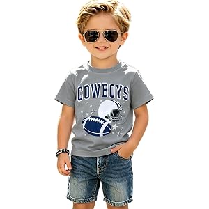 GLIGLITTR Toddler Football Shirt Boys Girls Cowboy Game Day T-Shirt Kids Football Season Outfit Sport Fan Lovers Tee Top 2-8Y