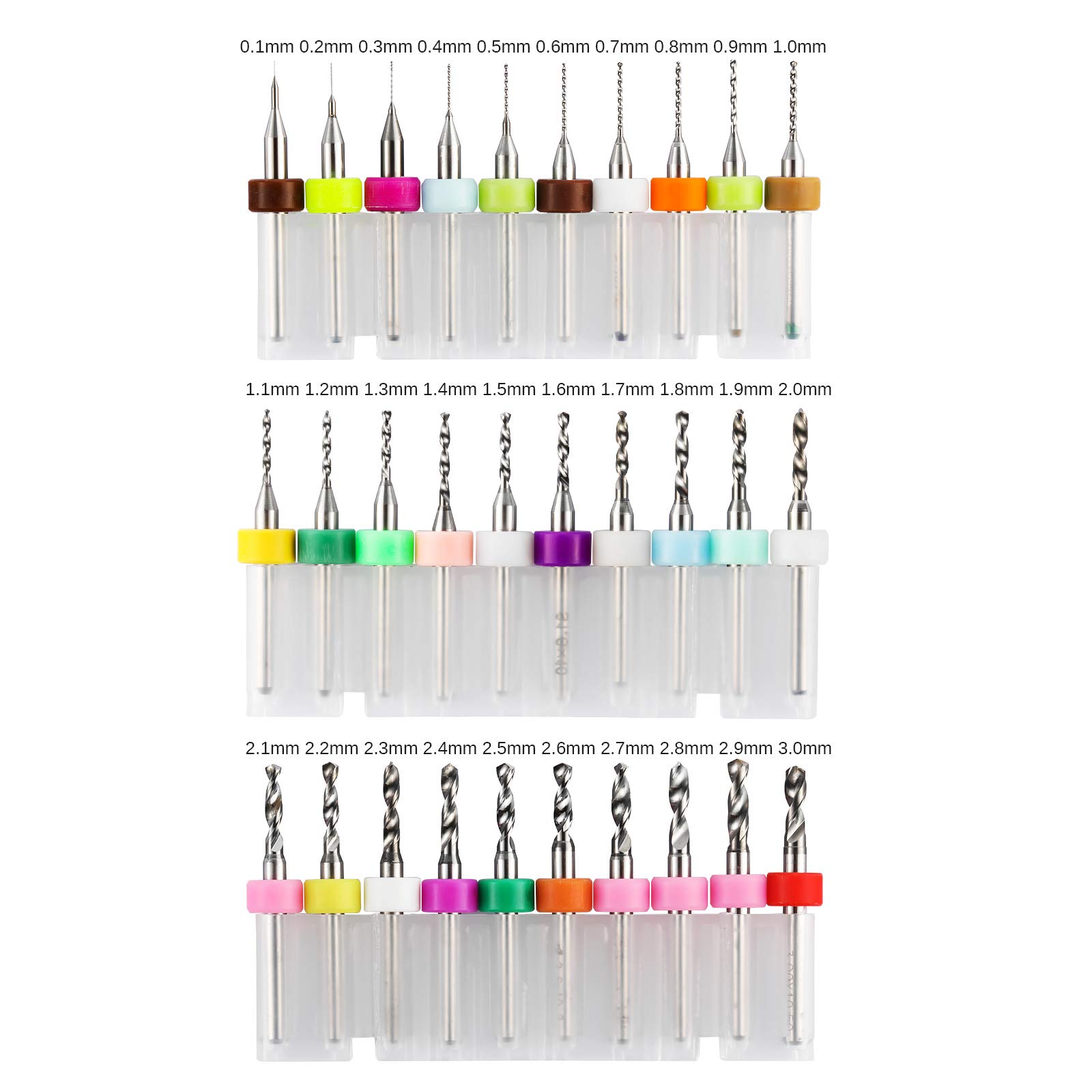 30pcs PCB Drill Bits Set, 0.1mm-3.0mm, 1/8