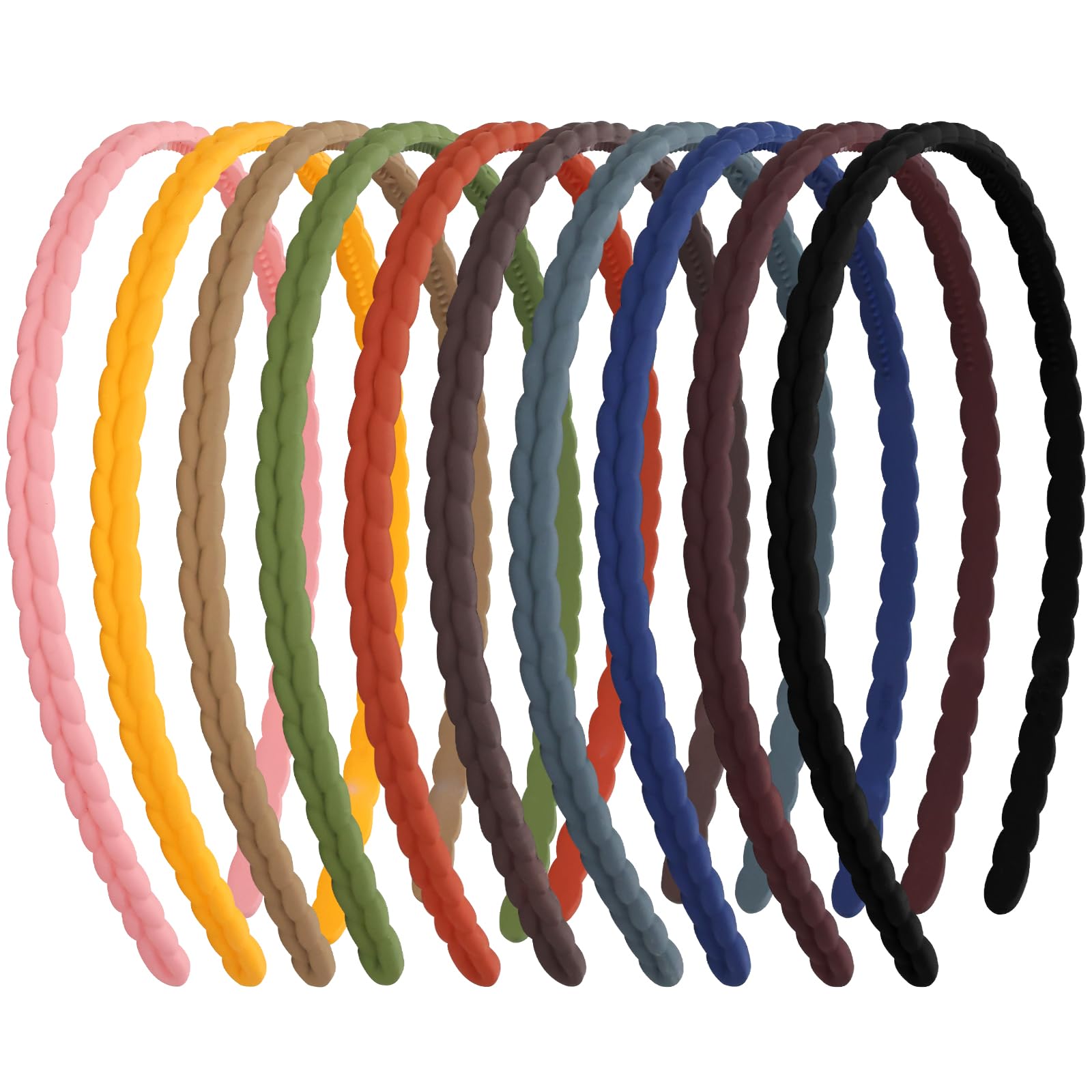 Dizila 10 Pack Wide 0.7cm/0.28" Plain Elastic Thin Braided Matte Plastic Headbands with Mini Teeth Hair Bands Accessories for Women Girls Teens Kids