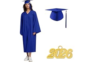 TngHui Graduation Cap and Gown 2026 Matte Unisex Robe with Adjustable Grad Cap Tassel for High School College Ceremonies