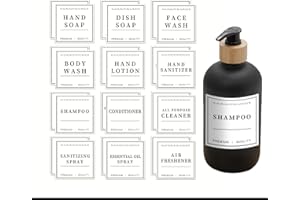 24 PCS White Waterproof Labels for Bathroom Bottles, Removable Self-Adhesive Label for Glass/Plastic Bottle, Shampoo and Cond