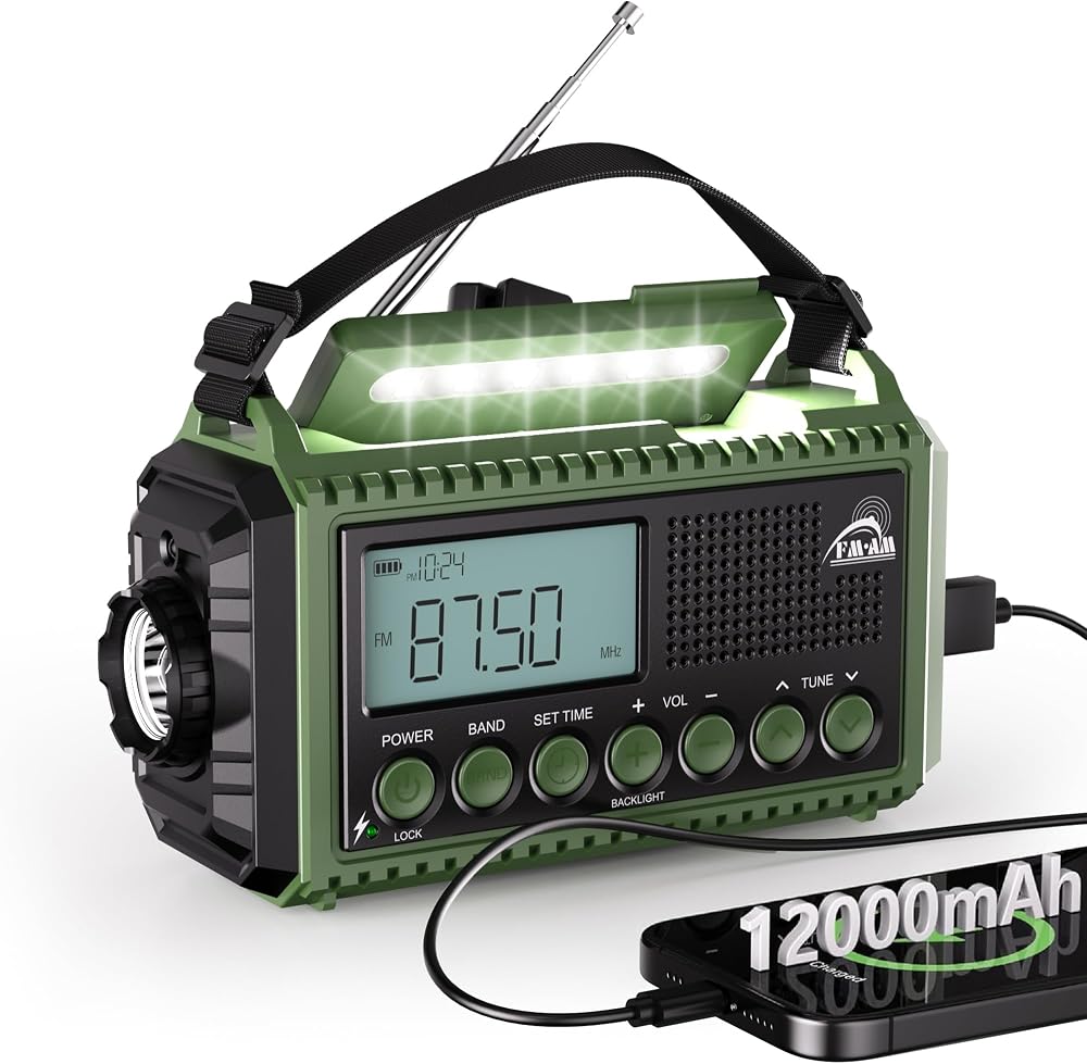 Mesqool Portable Wind Up Solar Emergency Radio AM FM SW with USB Charger