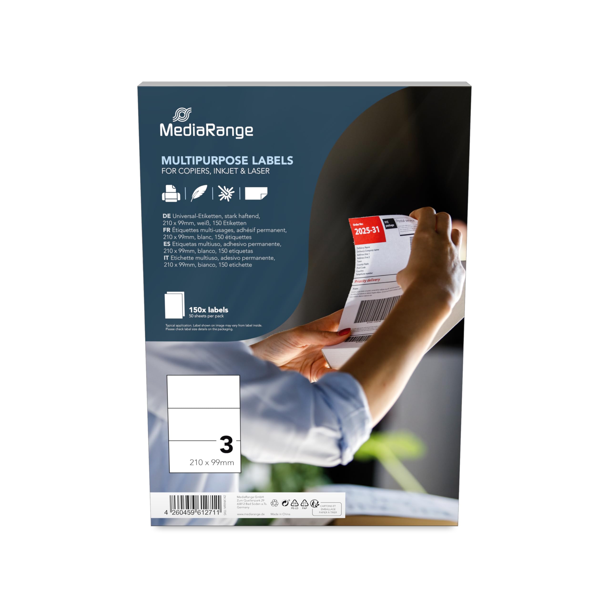 MediaRange MRINK142 Labels 210x99mm White 150 Pieces Universal Strong Adhesion