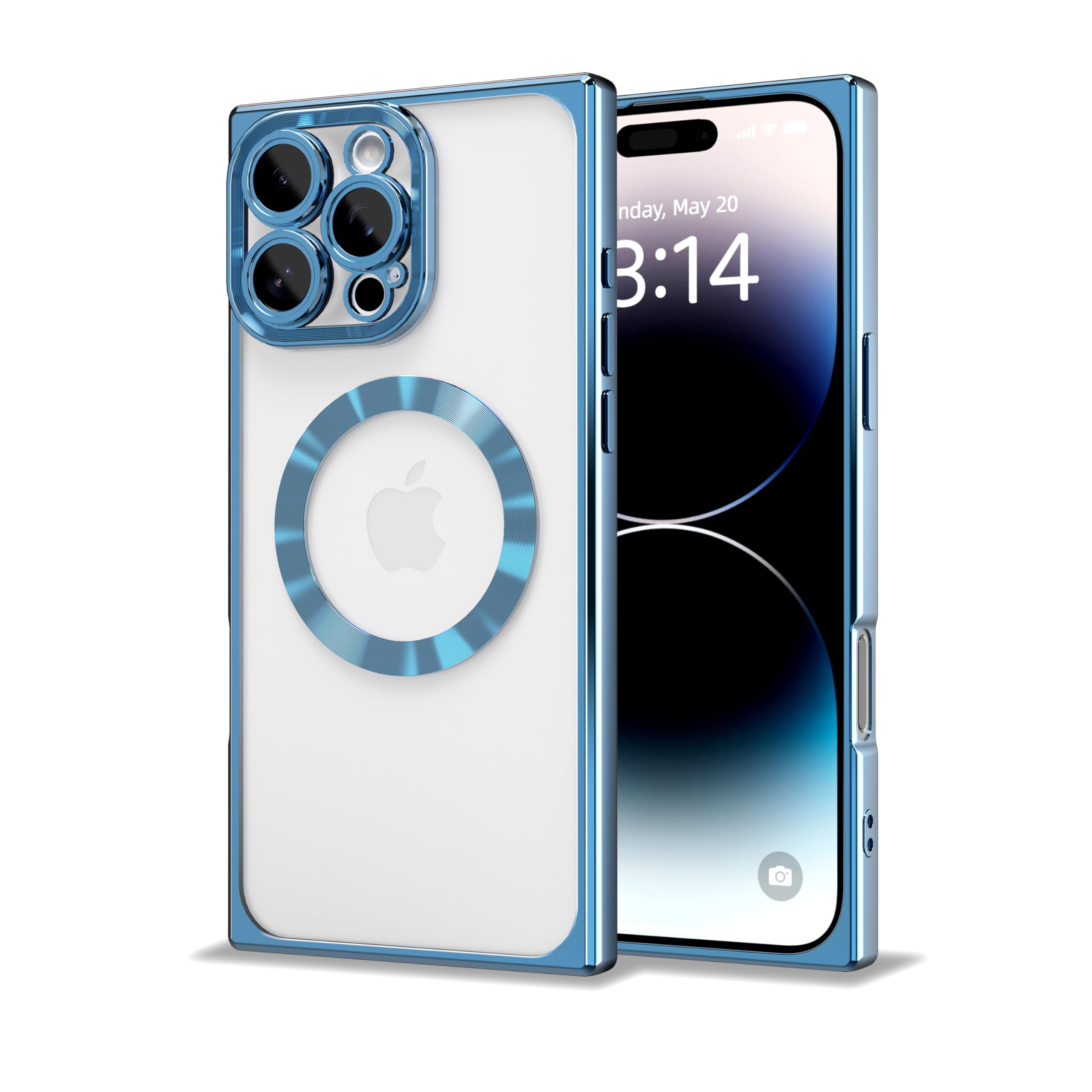 IAIYOXI Rectangle Magnetic Clear Case for iPhone 13 Pro, [Compatible with MagSafe],Soft Plating Phone Case with Full Camera Lens Protection,Anti-Scratch Shockproof Slim Cover, Blue