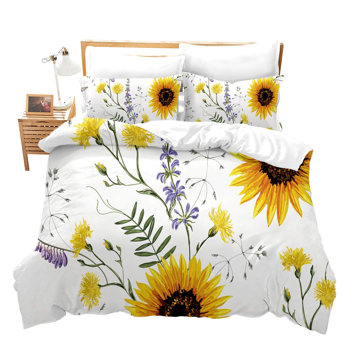 Loussiesd Sunflower Duvet Cover Set Single for Girls Cool 3D Floral Flowers Pattern Bedding Set Pastoral Comforter Cover with 1Pillow Shams Zipper Ultra Soft Microfiber Botanical Bedspread Cover — image 1