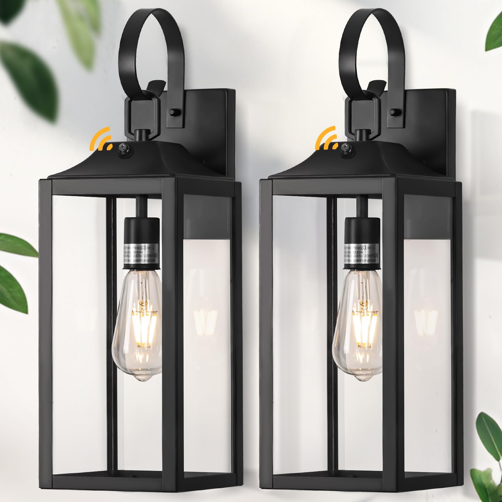 Photo 1 of 19" Large Dusk to Dawn Outdoor Lighting 2 Pack, Black Sensor Porch Lights Exterior Lighting Fixtures, Modern Wall Lantern Outdoor Wall Lights Waterproof Wall Sconce Lamp for House, Doorway, Garage
