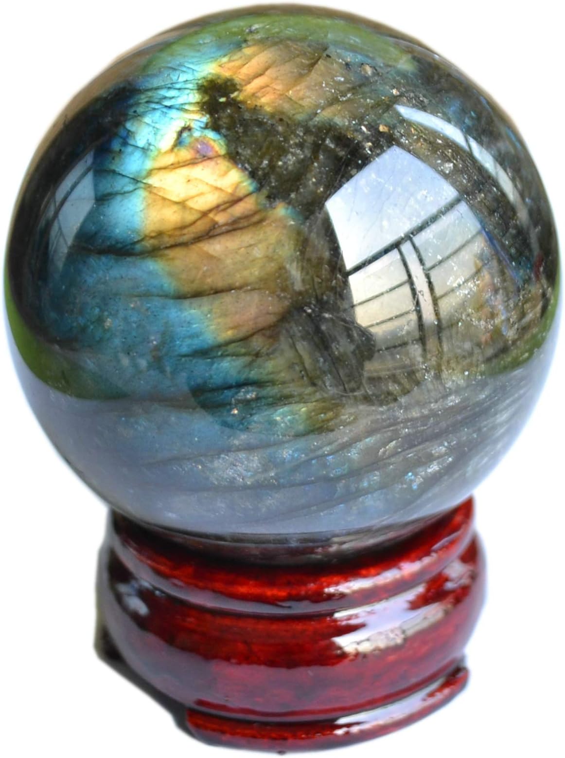 FHNP367 Labradorite Sphere Natural Labradorite Ball 2 inches Crystal Sphere with The Wood Stand
