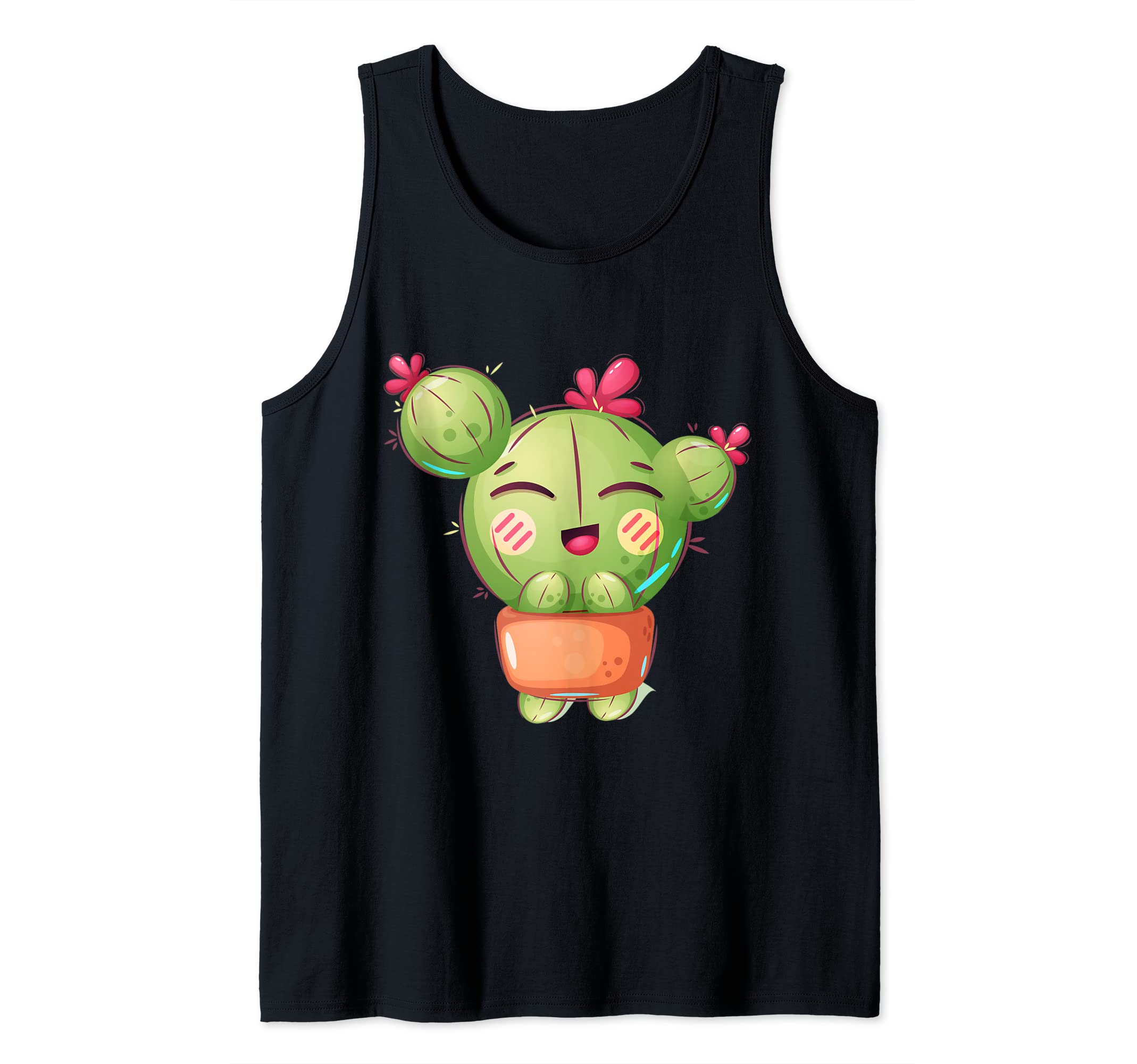 Sunset Smile of Funny Cactus Flowerpot Summer Style Tank Top