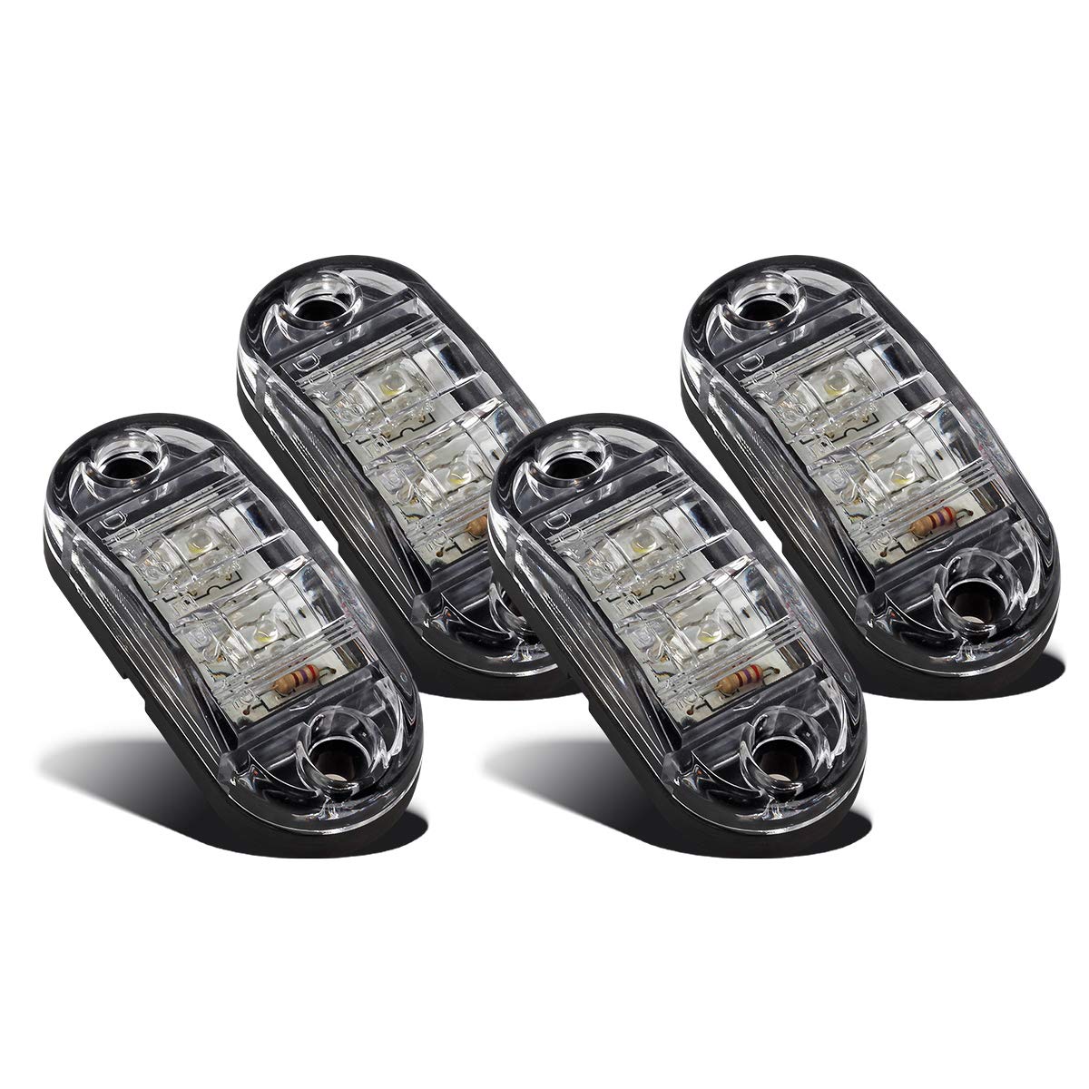 Partsam 4X Oval White Clear Lens 2 Diode LED Trailer Truck Clearance Side Marker Light