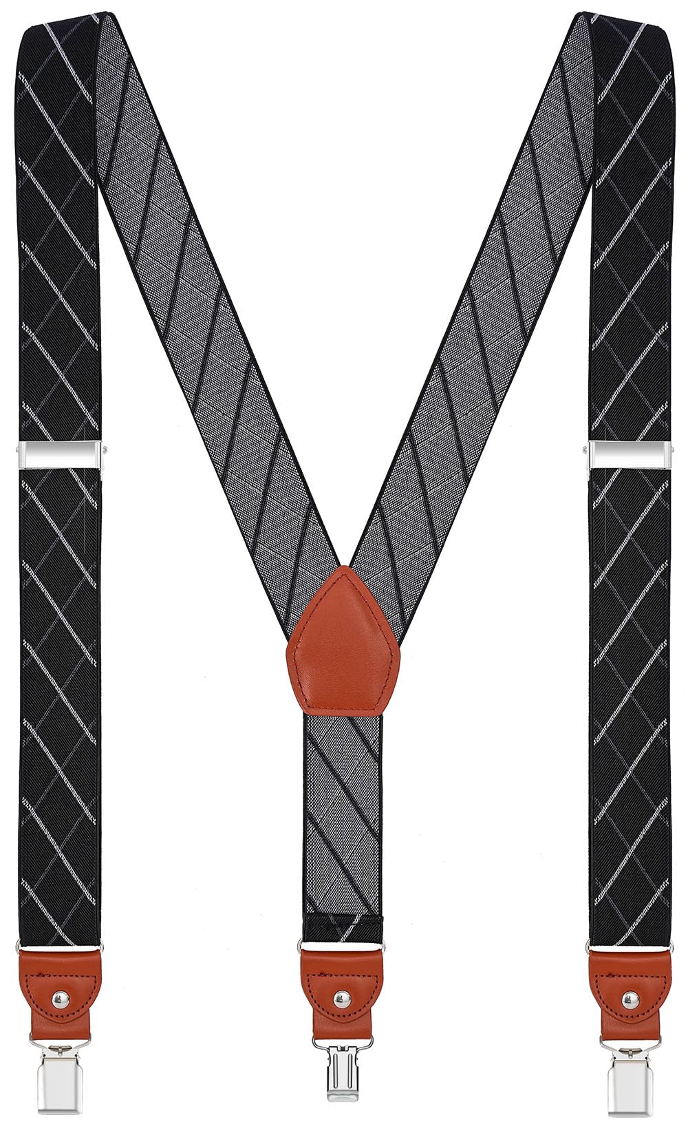 Photo 1 of EOAYONY Suspenders for Men Elastic Y Back Adjustable Heavy Duty Strong Clips Black Grey Plaid 43 IN