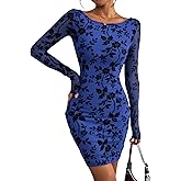 PRETTYGARDEN Women’s 2025 Fall Bodycon Mini Dresses Long Sleeve Mesh Slim Floral Wedding Guest Cocktail Party Short Dress