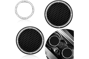 ZELLYA Bling Cup Holder Insert (2 Pack) with Push Start Button Ring (1 Pack) | 2.75 Inch Silicone Coaster Pad and 1.5 Inch Ring with Elegant Crystal Rhinestone | Car Interior Accessories