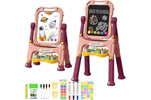 Ylovetoys Kids Art Easel, Adjustable Drawing White Board & Chalk Board, Toddler Standing Easel with Painting Accessories, Gift for Girls Boy (Orange)