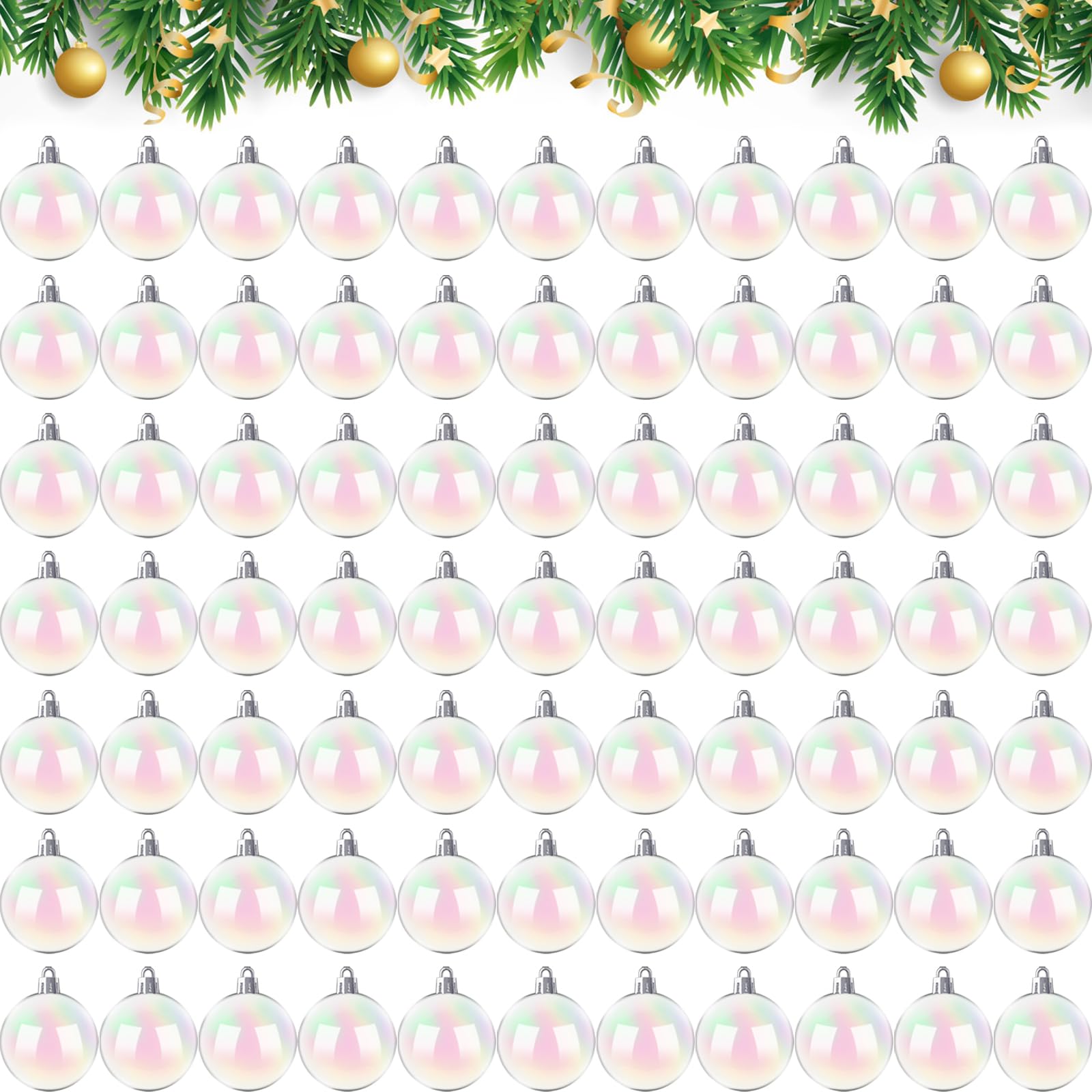 Photo 1 of 120 PCS Iridescent Ornaments Balls,1.18 Inch Clear Christmas Rainbow Ball,Plastic Hanging Bubble Ornaments Balls for Christmas Tree,Party,Home Decor